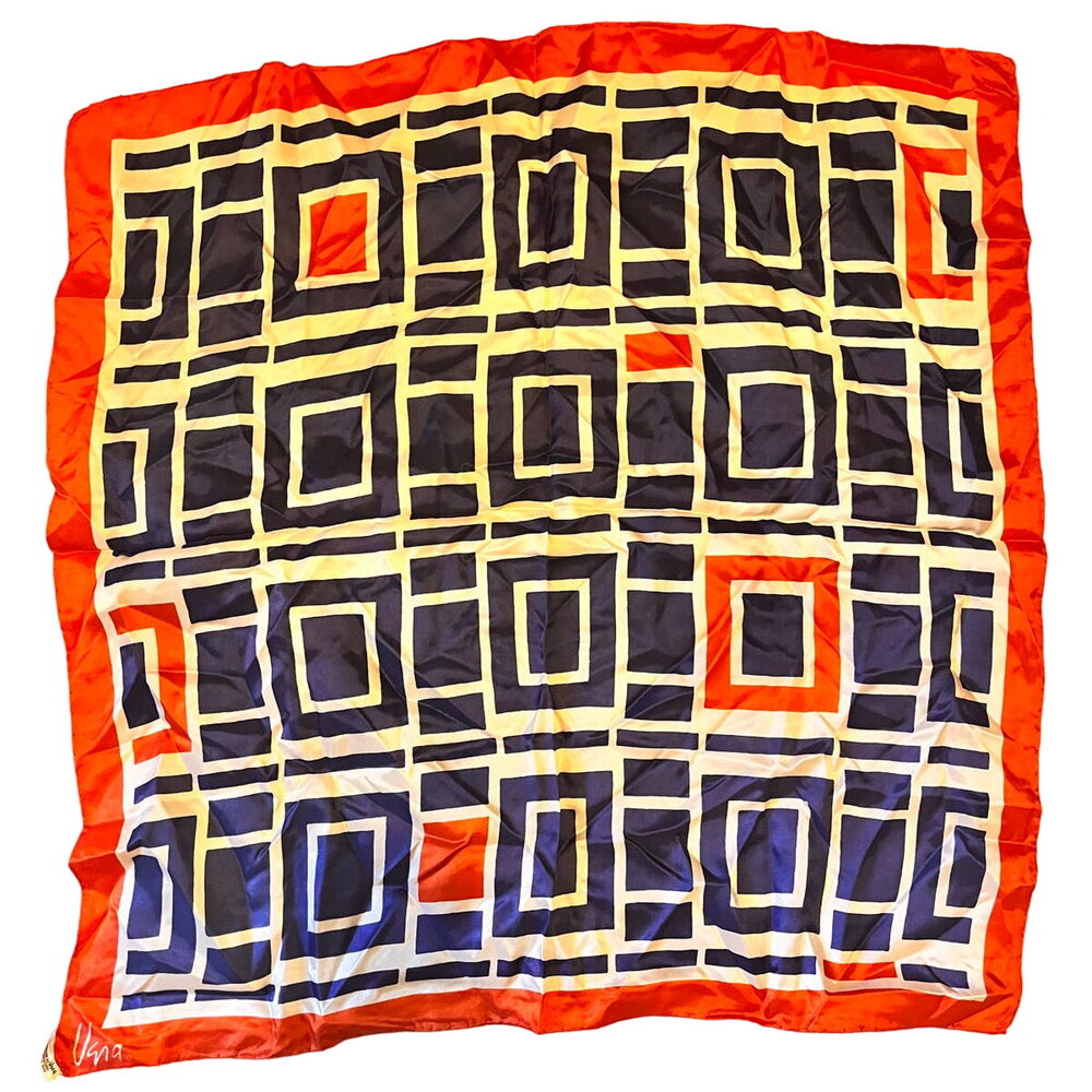 Vintage VERA Neumann Scarf ~ Signed ~ Made in Italy ~ Red & Blue